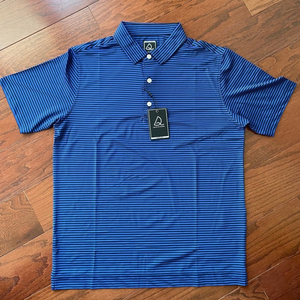 Deolax Mens Polo Shirt Short Sleeve Dry Fit Blue Striped Golf Shirt Slim fit Med